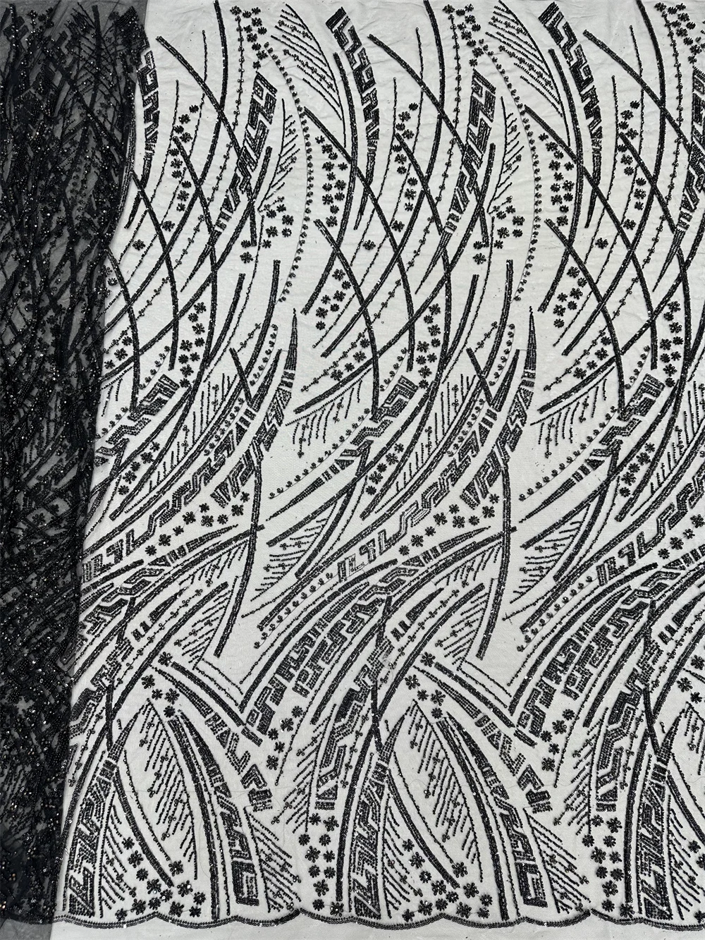 Черная африканская кружевная ткань ручной работы из бисера 2024 высокое качество 5