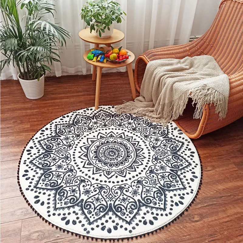 

Nordic Pompom Design Carpet Round Shape Faux Sherpa Fur Carpets for Livingroom Bedroom Area Rugs Floormat Anti-slip Carpet