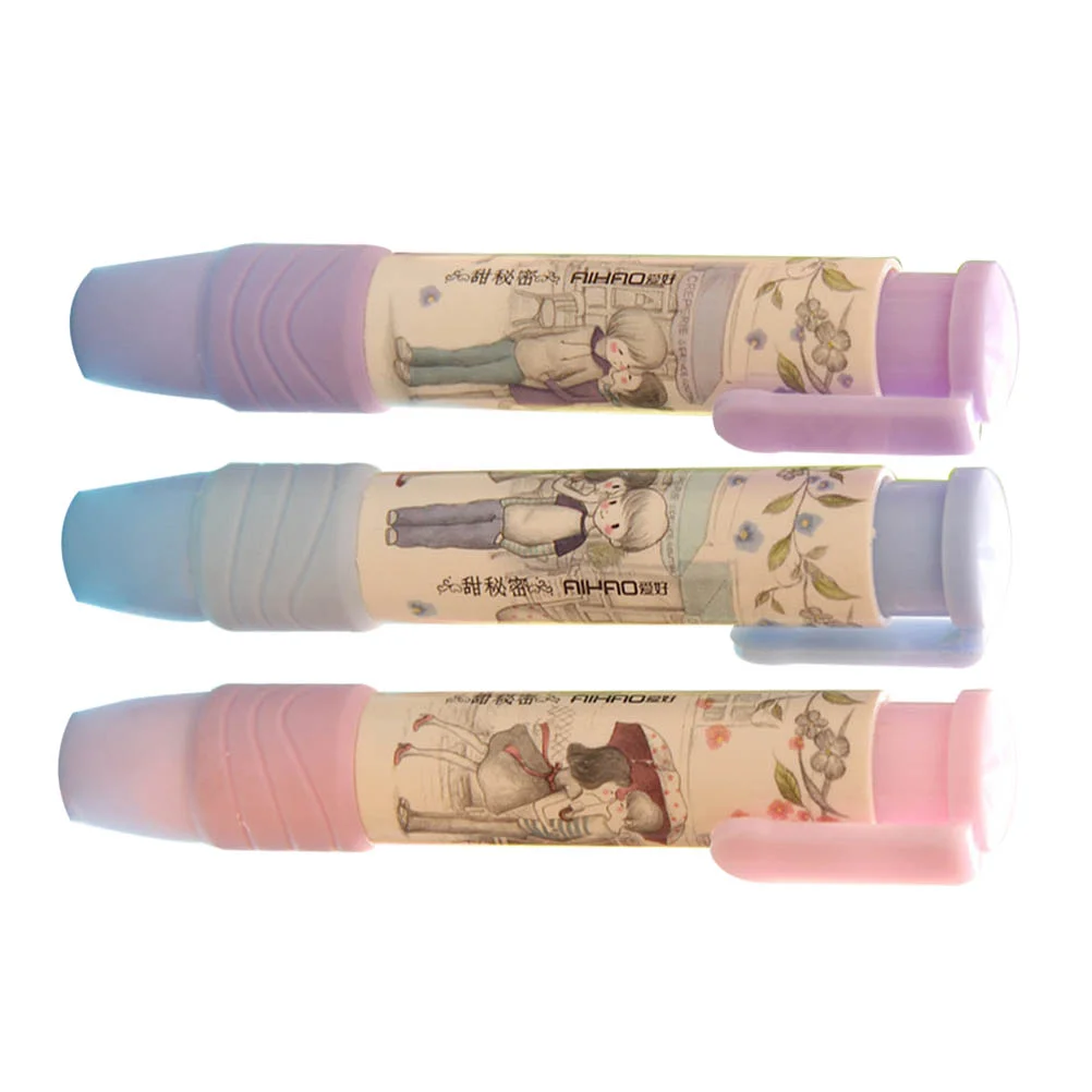 

3pcs Erasers Funny Pen Shape Hand Press Eraser for Supplies Office Accessories School