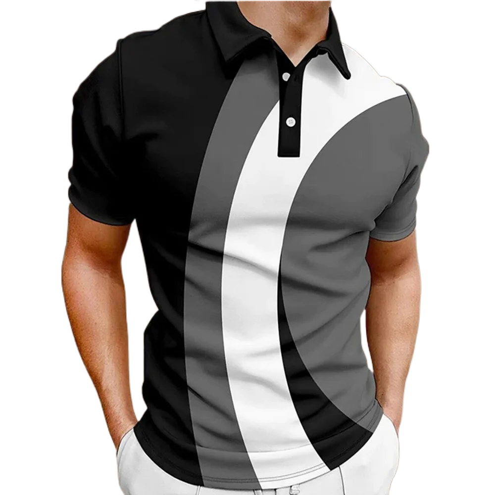 

Men's Shirt Colorful Geometric Pattern Short Sleeve Breathable Button Down Lapel Top Fashion Striped Summer Boys T-shirt