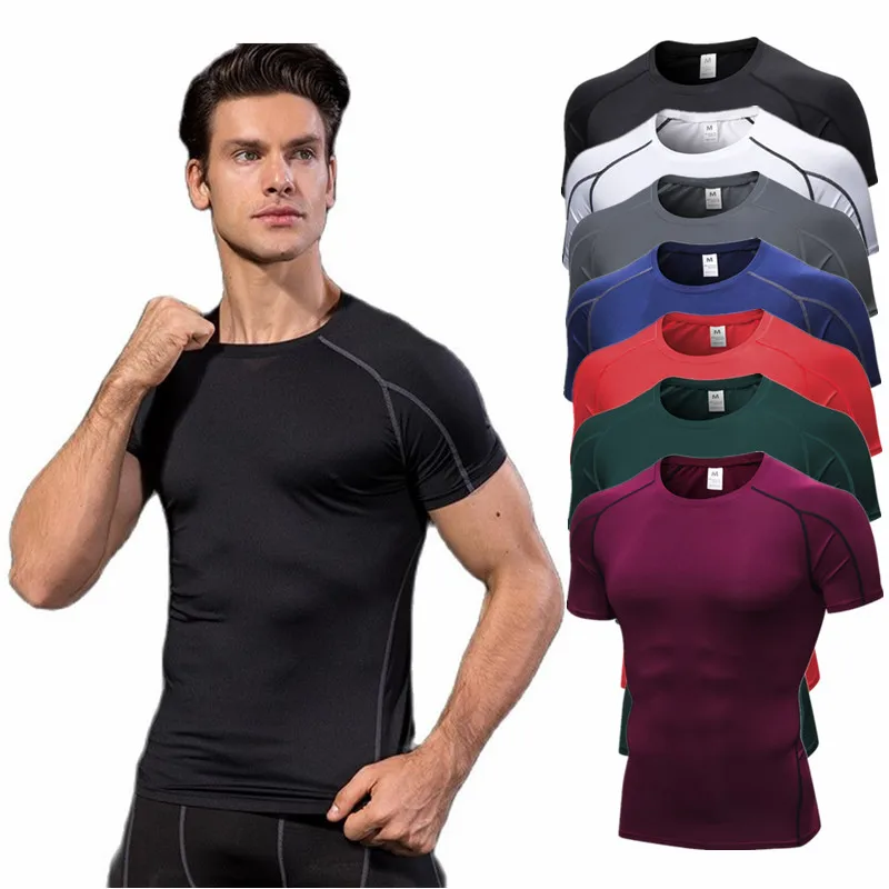 

Men Compression Sport T Shirts Running Top Exercise Tights Football Training Boy Fitness Skinny Hiking Sweatshirts Quick Dry