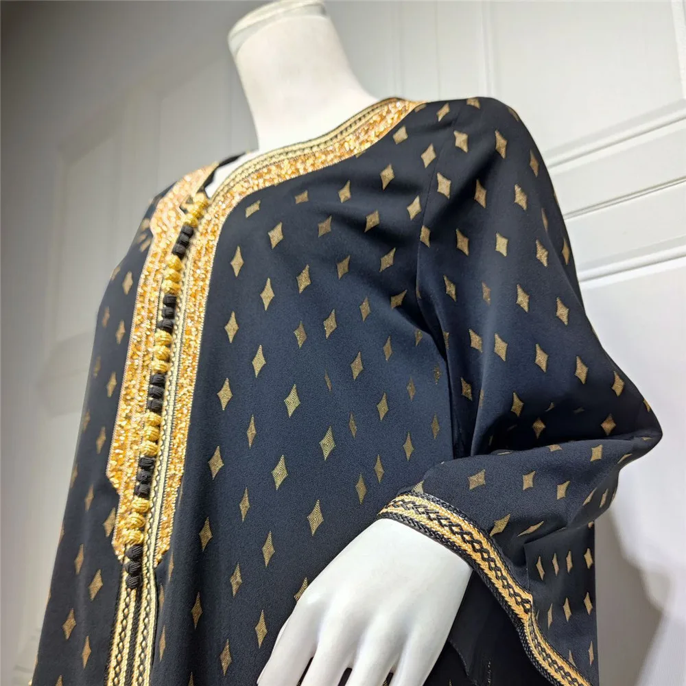 Женское длинное платье-макси Eid Mubarak мусульманское с золотым тиснением