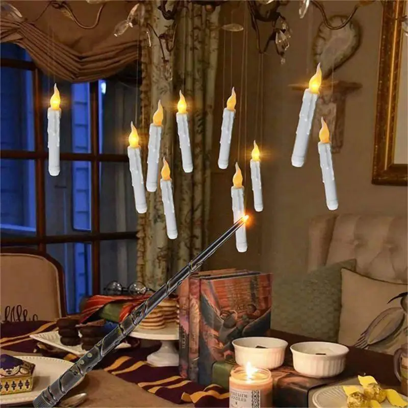 

Фэнтезийные плавающие свечи с мерцающим пламенем работающие от батареи свечи с волшебной палочкой дистанционные светодиодные свечи для Хэллоуина Рождества