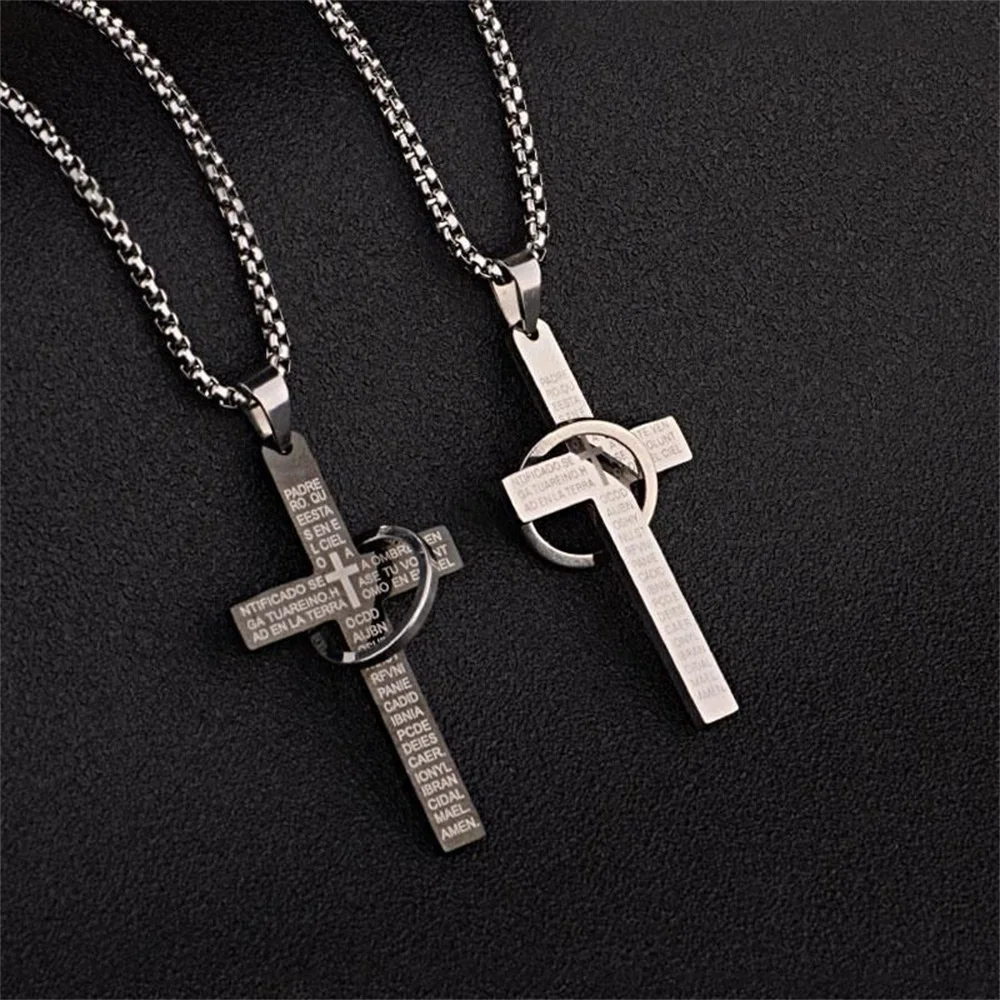 

Stainless Steel Letter Cross Circle Pendant Necklace Titanium Hip Hop Punk Long Necklace Men's and Women's Sweater Chain Jewelry