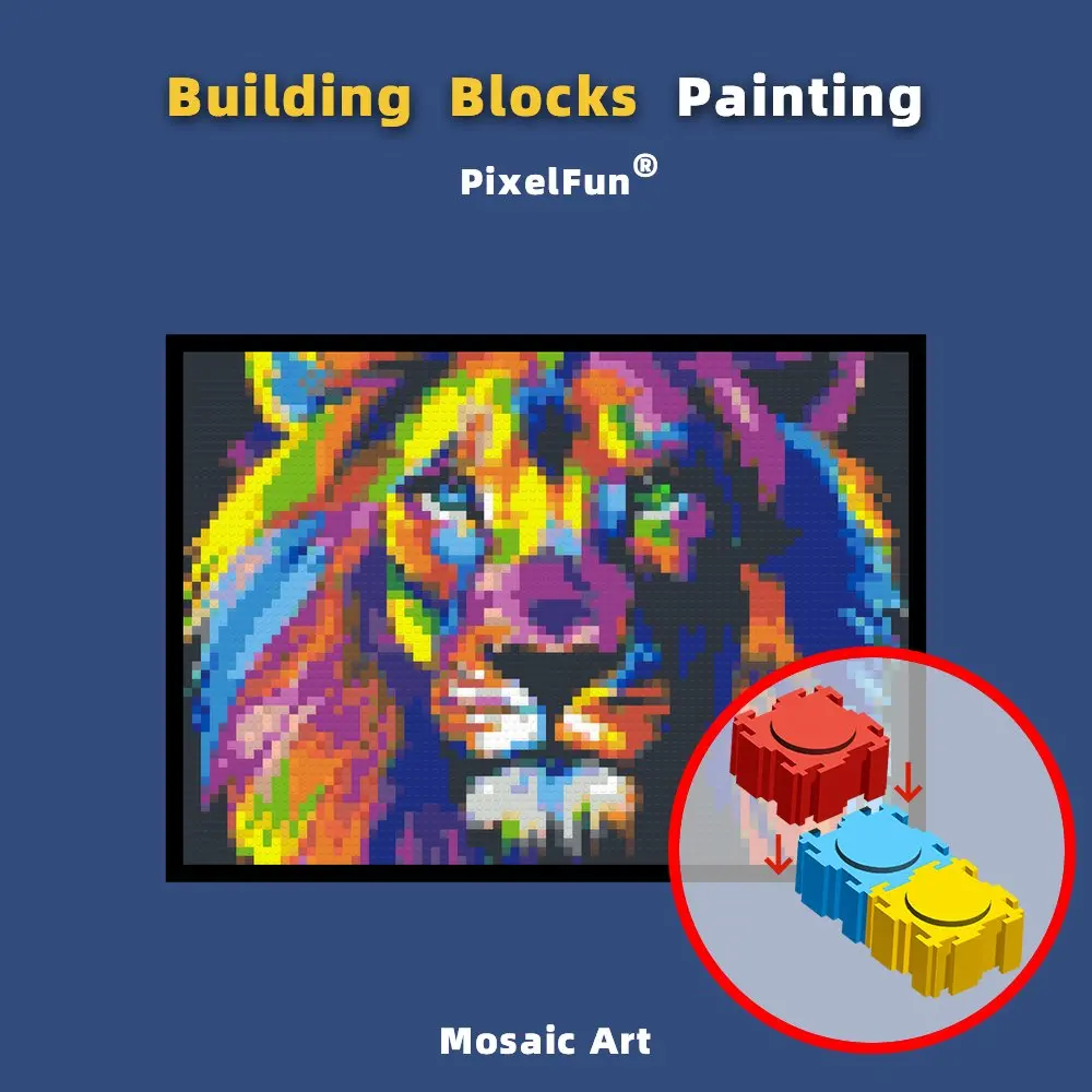 

PixelFun P10001 4800 pcs 57x40cm 22x16 inch Building Blocks A Special Gift Lion Pixel Mosaic Bricks Photo Custom Painting Art Di