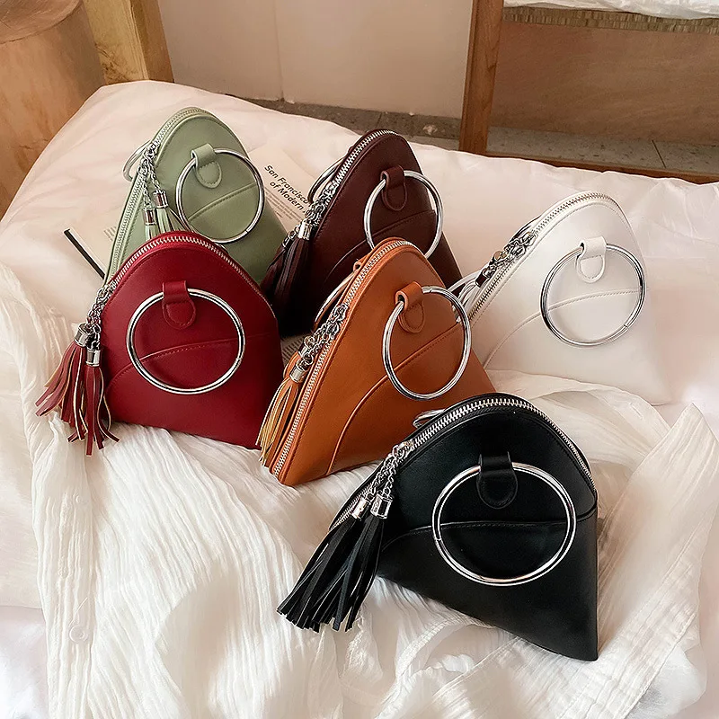 

Fashion Round Handle Tassel Women's Designer Handbags Small Triangle Coins Clutch Purses and Handbags Luxury Designer Mini Tote