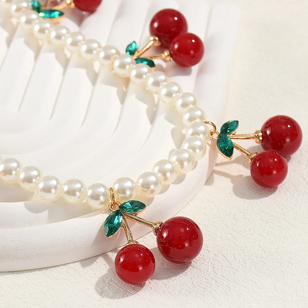 Трендовые ожерелья с жемчугом и вишней для женщин девочек винтажный кулон