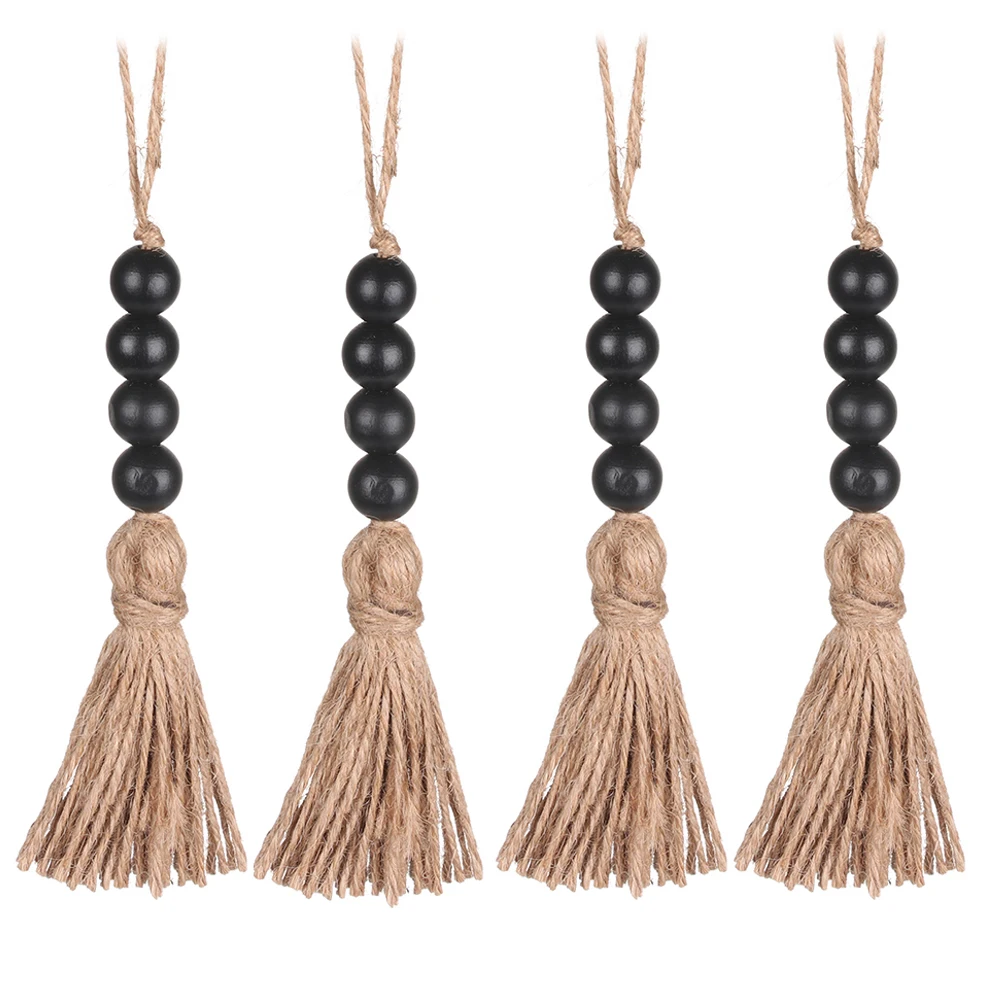 

Farmhouse Rustic Black Home Decor Gift Handmade Hanging Decorations With Tassels Wood Bead Garland Closet Pendant