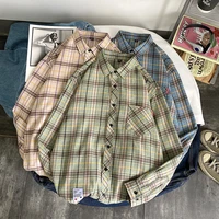 mens casual plaid blouses streetwear fashions clothes high quality oversized tops spring man korean flannel vintage shirts