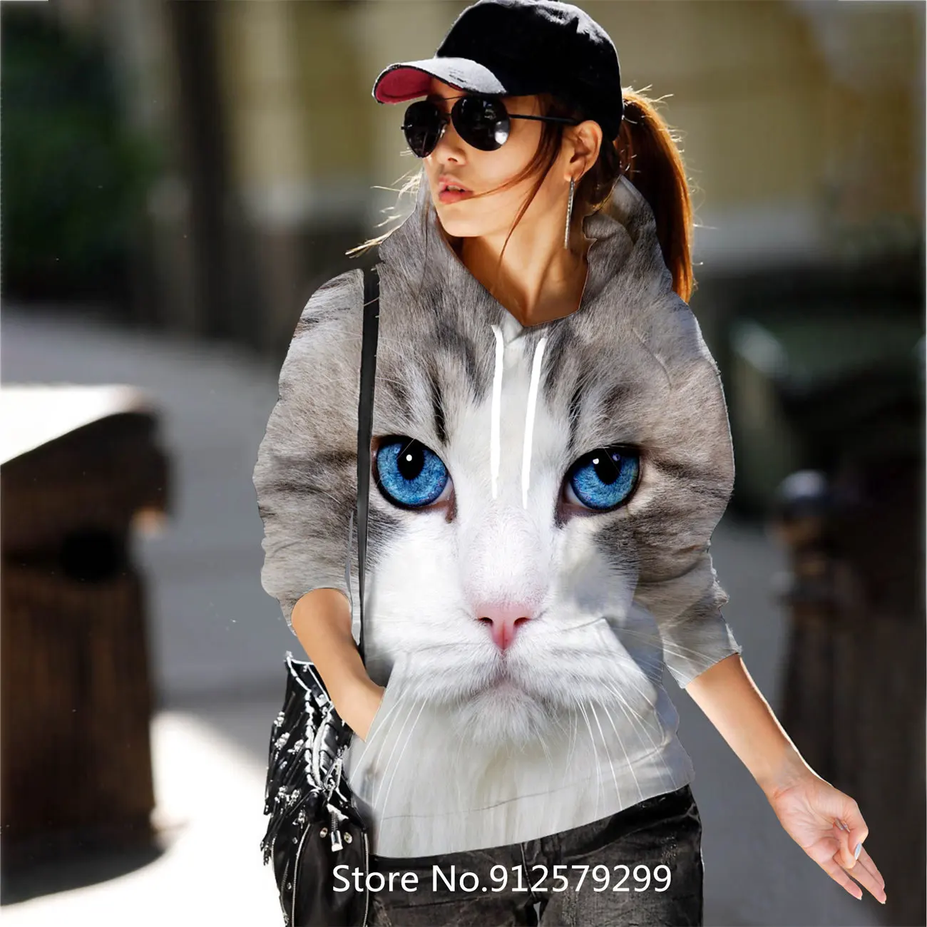 2022 Harajuku Hoodies Fashion Animal Cat Women Sweatshirt Funny Cartoon Top Female Hooded