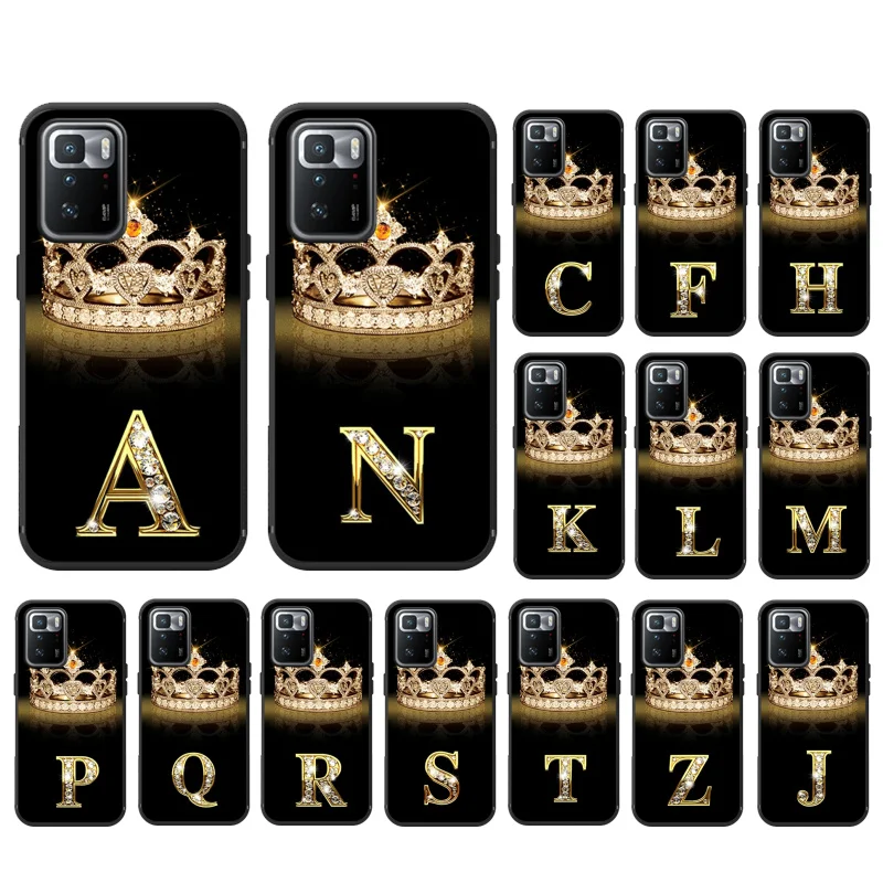 

Alphabet Diamond Crown Letter Phone Case For Xiaomi Redmi Note 11 10 Pro Note 8 Pro 9Pro Note9 9S 10S 9T Redmi 10 9C 9A