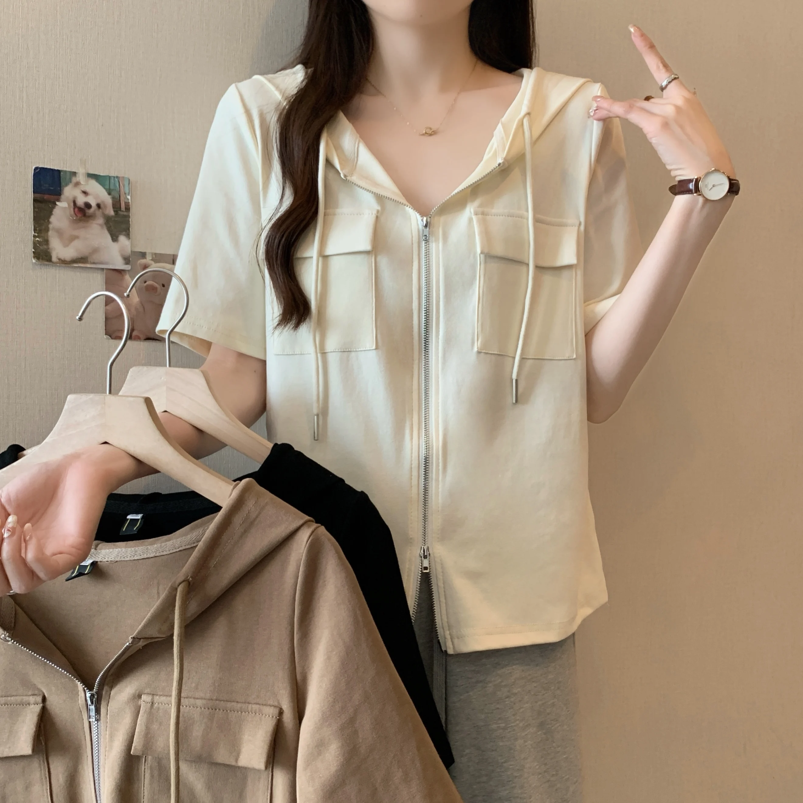 Повседневная футболка скрывающая живот лето 2024 новинка универсальный капюшон