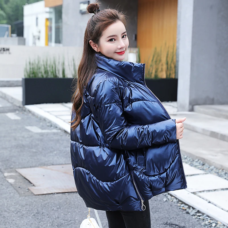 2022 Autumn Women's Winter Coats Fashion Glossy Stand Collar Parkas Winter Jacket Women Shinny Padded Cotton Coat