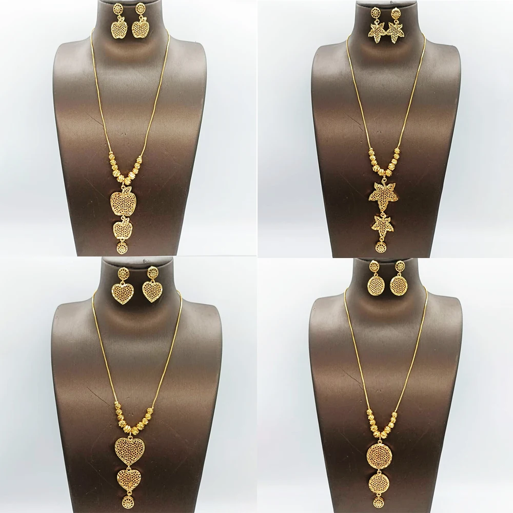 

Gold Plated Jewelry Set For Women Luxury Dubai Bridal Wedding Copper Necklace and Earring African Party Jewelry Anniversary Gift