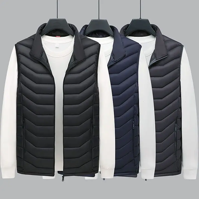 

2023 Fashion Brand Men Vest Jackets New Autumn Winter Casual Sleeveless Lightweight Solid Color Zip Up Vest Coats Male Y23