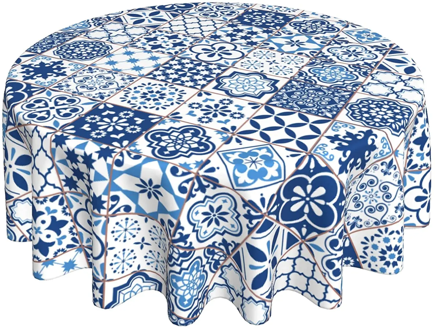 Mexican Talavera Round Tablecloth 60 Inch Geometric Floral Table Clothes Rustic Waterproof Reusable Circle Table Cover