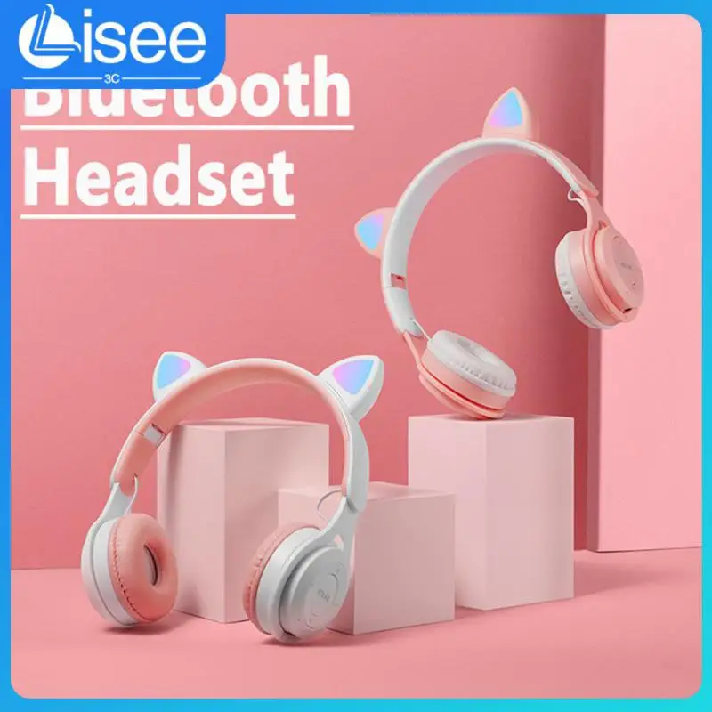 

Bass Cat Ear Headphones Stereo Hifi Sound Tws Earphones Surround Sound Wireless Earbuds For Pc Phone Glow Light With Mic