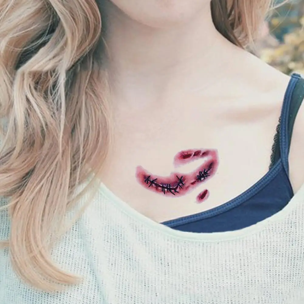 Тату-наклейка на Хэллоуин с кровавой раной 10 листов