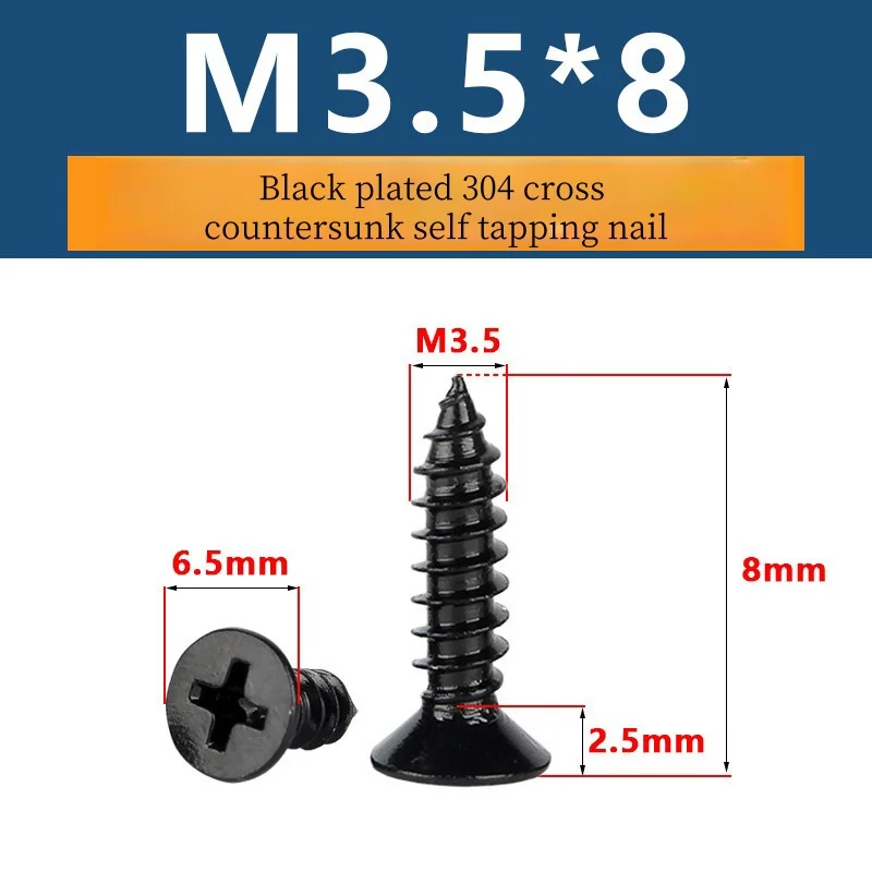100 шт./лот саморезы с потайной головкой и плоской M1 M1.2 M1.4 M1.5 M2 M2.6 M3 M3.5 M4 M5 черная