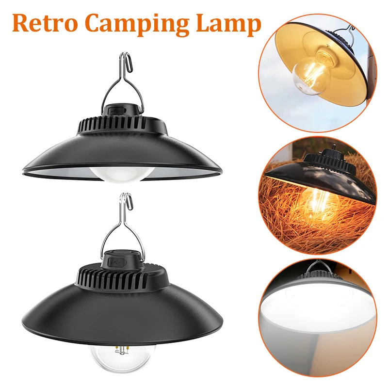 

Портативный фонарь в стиле ретро с разъемом Type-c, с крючком, с регулируемой яркостью, садовая декоративная лампа для наружного оборудования