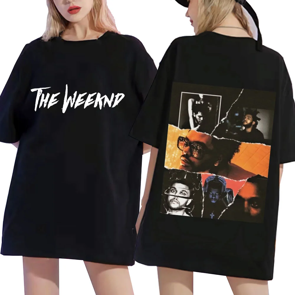

The Weeknd Vintage Unisex Black T Shirt Retro Graphics Double-sided Print T-Shirts Cotton Men's Women's Oversized Tee Shirt Tops