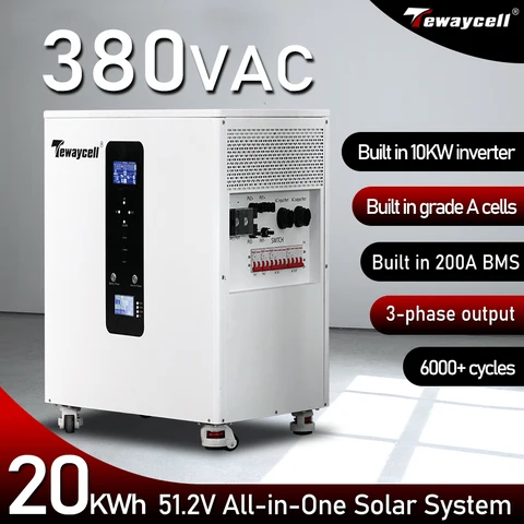 Tewaycell трехфазный 20KWh 15KWh AC380V все в одном LiFePO4 аккумулятор 51,2 V домашняя солнечная система встроенный инвертор 10 кВт Mobile ESS