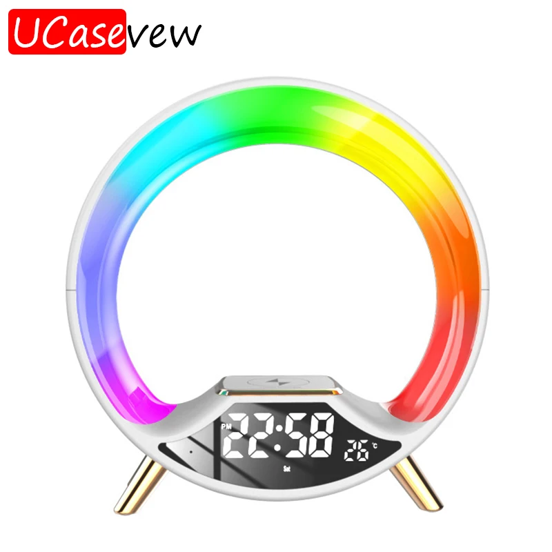 

Bluetooth Speaker LED Alarm Clock Touch Control RGB Colorful Atmosphere Night Light Lamp 15W Fast Charging Station For iPhone 14