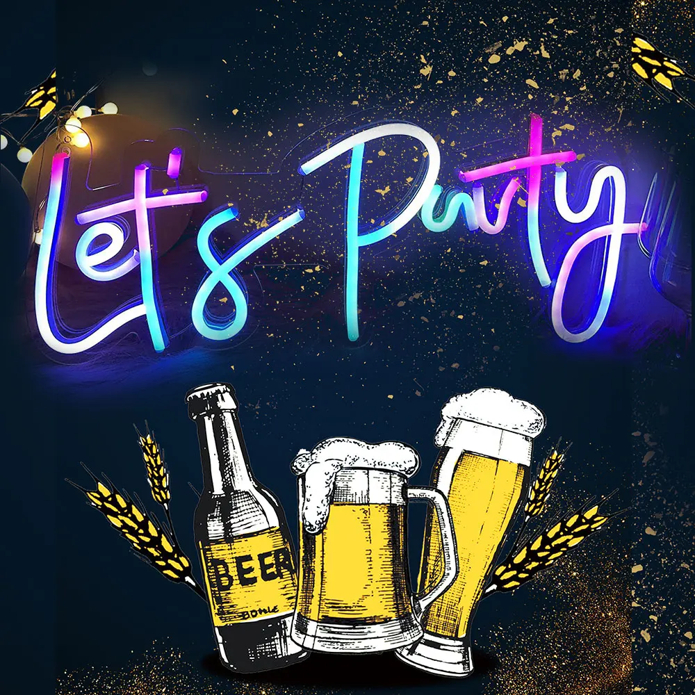 LED Neon Sign Let's Party Light For Birthday Single Cocktail Dance Club Pub Signs Holiday Party Wall Hanging Decoration Lights