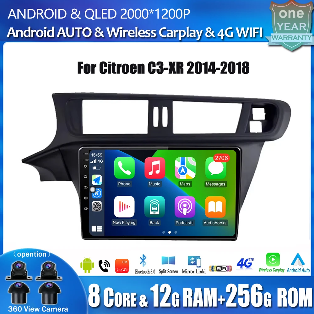 Фото Для Citroen C3-XR 2014-2018 восьмиядерный Android 14, автомобильный радиоприемник, мультимедийный видеоплеер, GPS-навигация, стерео с Wi-Fi, Bluetooth №1