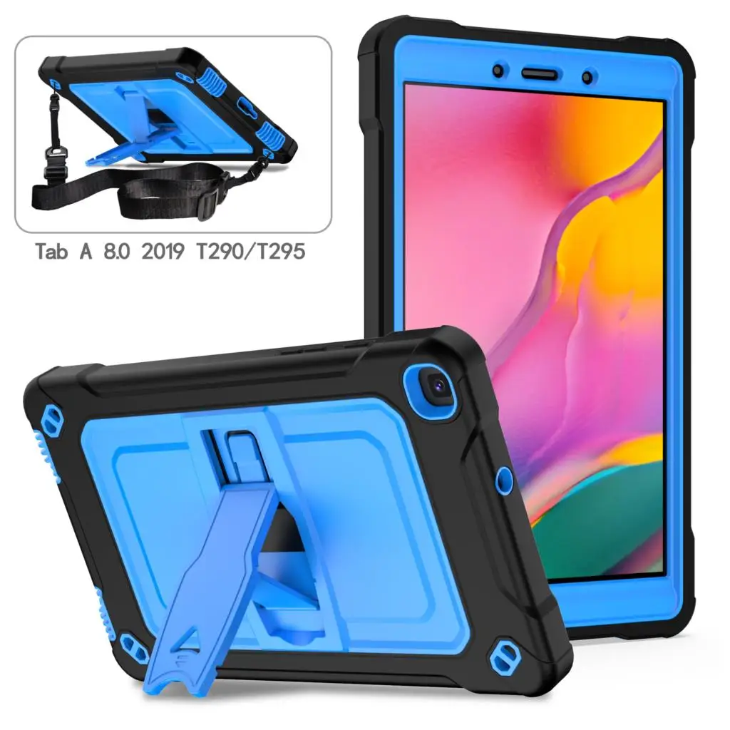 

For Samsung Galaxy Tab A 8.0 2019 SM-T290 T295 T297 Case Shockproof Silicone PC Kids Tablet Cover Kickstand Shoulder Strap Funda