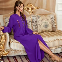 dress fashion muslim dark purple hooded hand sewn diamond arabian robe for women 2022 kaftan abayas djellaba moroccan vestidos