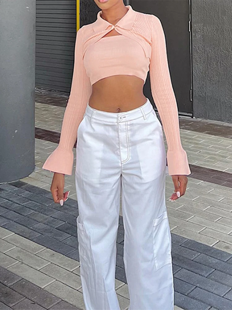 

Женская Повседневная трикотажная футболка, сезон осень, простая однотонная облегающая эластичная уличная одежда, топ из двух частей, новинка для женщин, ASTS85832