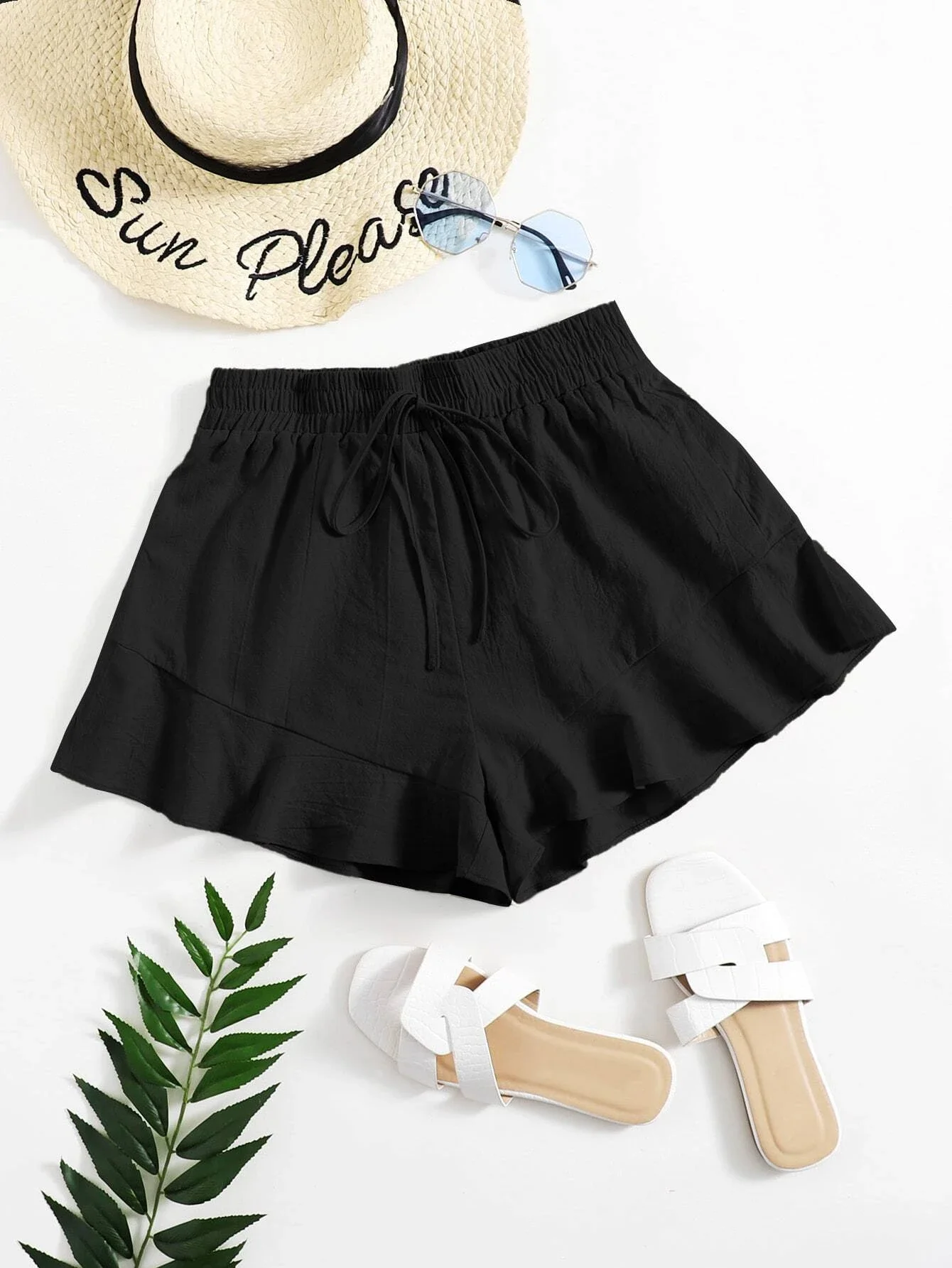 

Plus Ruffle Trim Knot Front Shorts