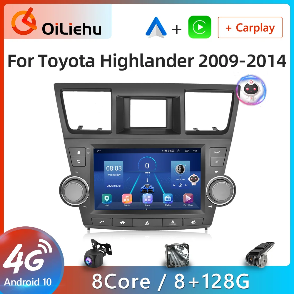 

Автомагнитола Oiliehu для Toyota Highlander 2009-2014, мультимедийный видеоплеер с GPS-навигацией, Android 10, 2din, 2 din, dvd