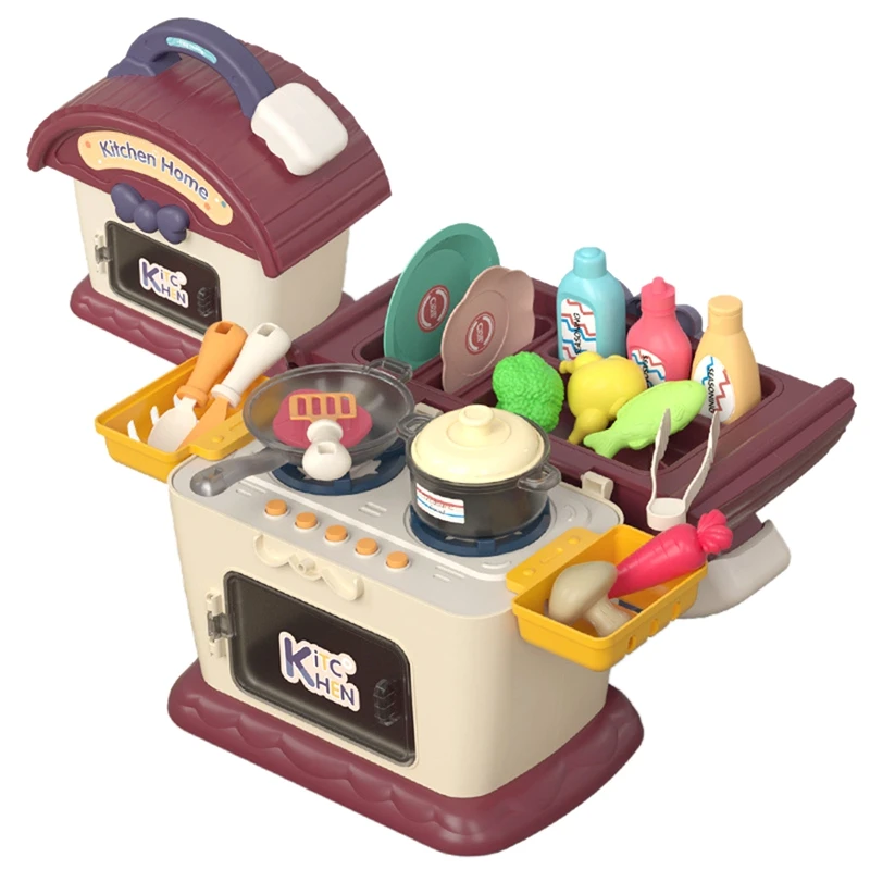 

Kitchen Play Food Kitchen Toy Sets For Kids With Spray, Music & Lights, Toddlers Pretend Play Kitchen Cooking Toys