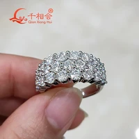 luxurious sector shape three rows 3 2ct d white moissanite half eternity band ring 925 sterling jewelry rings engagement