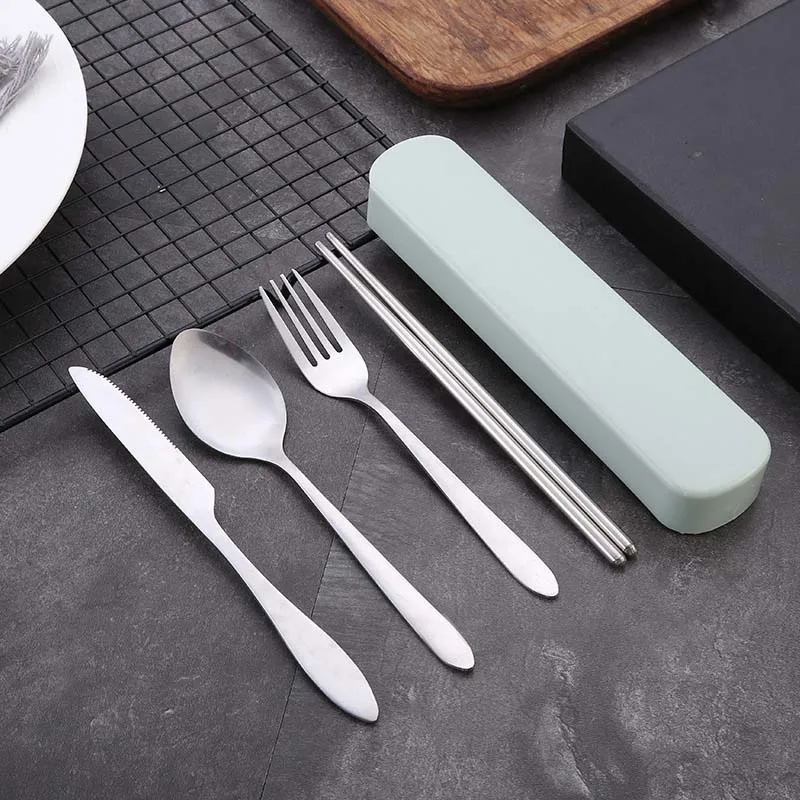 

Cutlery Tableware Set Portable Stainless Steel Chopsticks Spoon Fork Steak Knife with Storage Case Wheat Straw Dinnerware Set