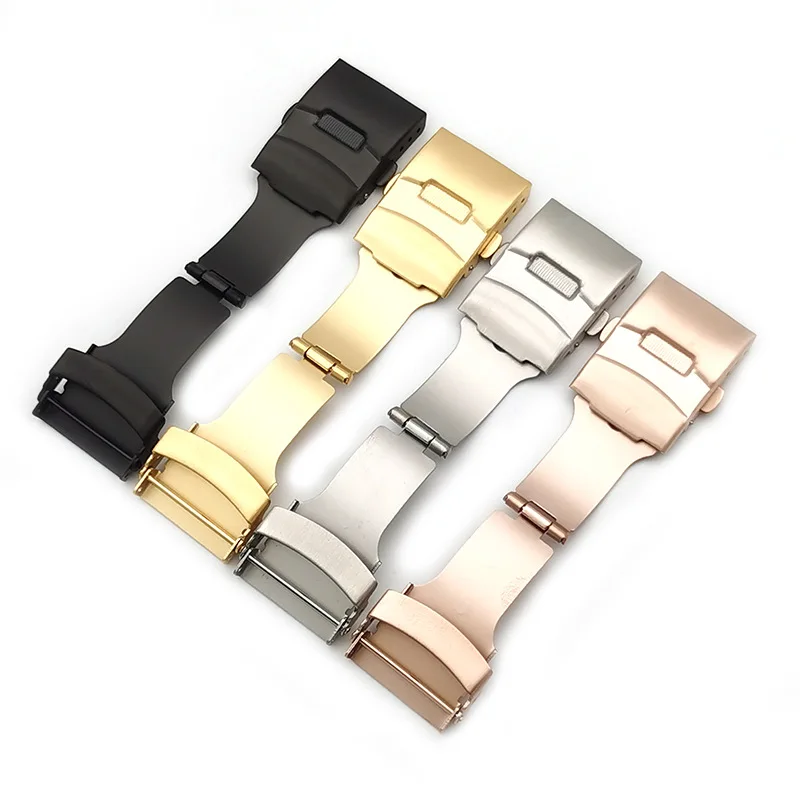 

Stainless Steel Solid Double Push Button Fold Watch Buckle Butterfly Deployment Clasp Watch Strap 16mm 18mm 20mm 22mm 24mm