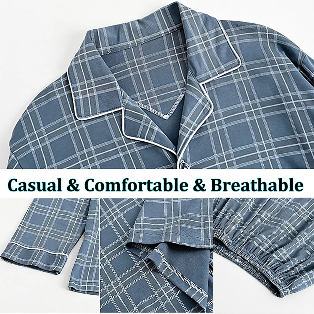 Весенне-осенняя 100% Хлопковая пижама для мужчин повседневные клетчатые Пижамные