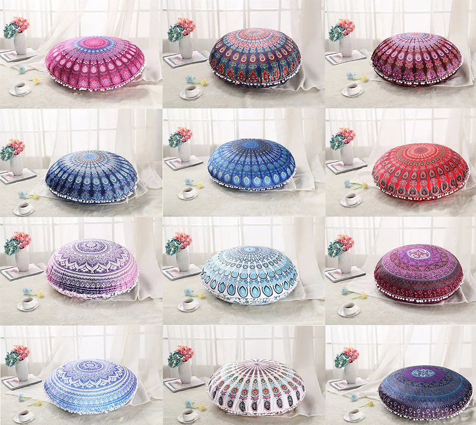 

Retro Large 75*75cm Indian Mandala Floor Pillows Round Boho Cushion Cover Pillows Case Cushions Textile Pillowcase kussenhoes