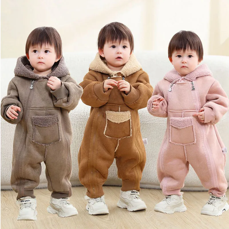 Фото Комбинезон с капюшоном Baby Bear, кардиган, цельный флисовый комбинезон на молнии, плотный, 2025 г., детский однотонный комбинезон, теплый, удобный для детей №1