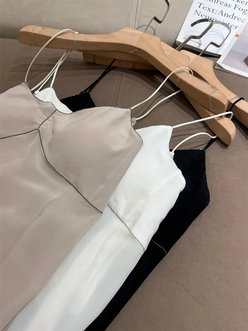 Женский жилет на бретельках Шелковый пуловер с цепочкой и бусинами нижнее белье