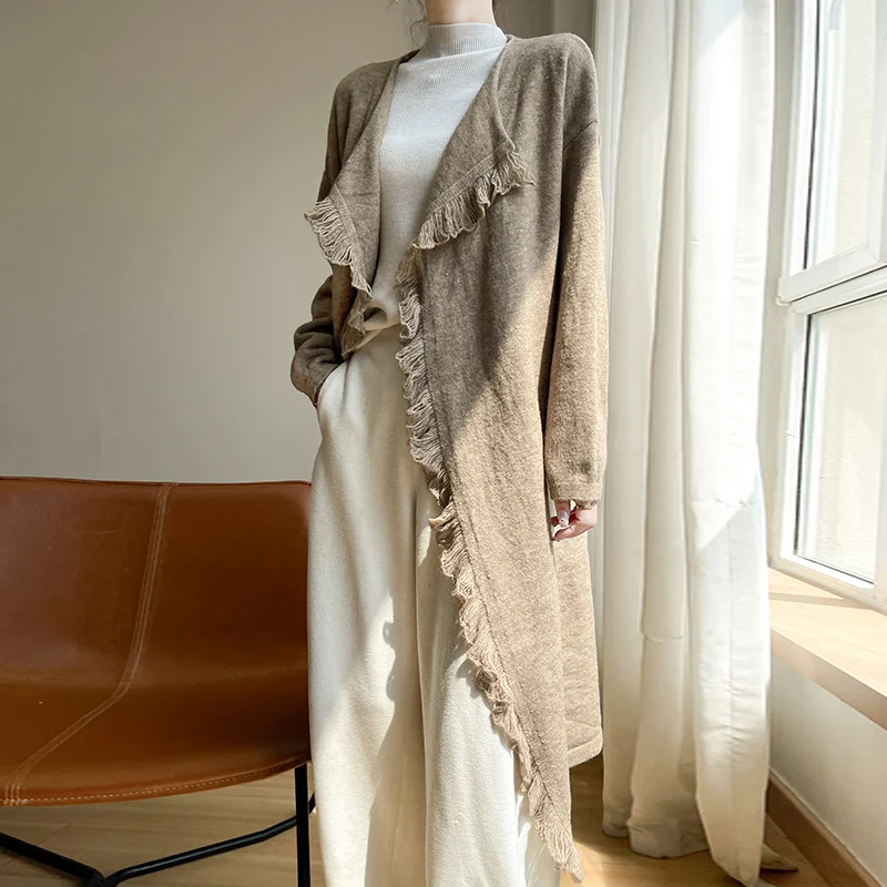 Осень-зима 2024 новое бархатное женское пальто с кисточками и краями простой