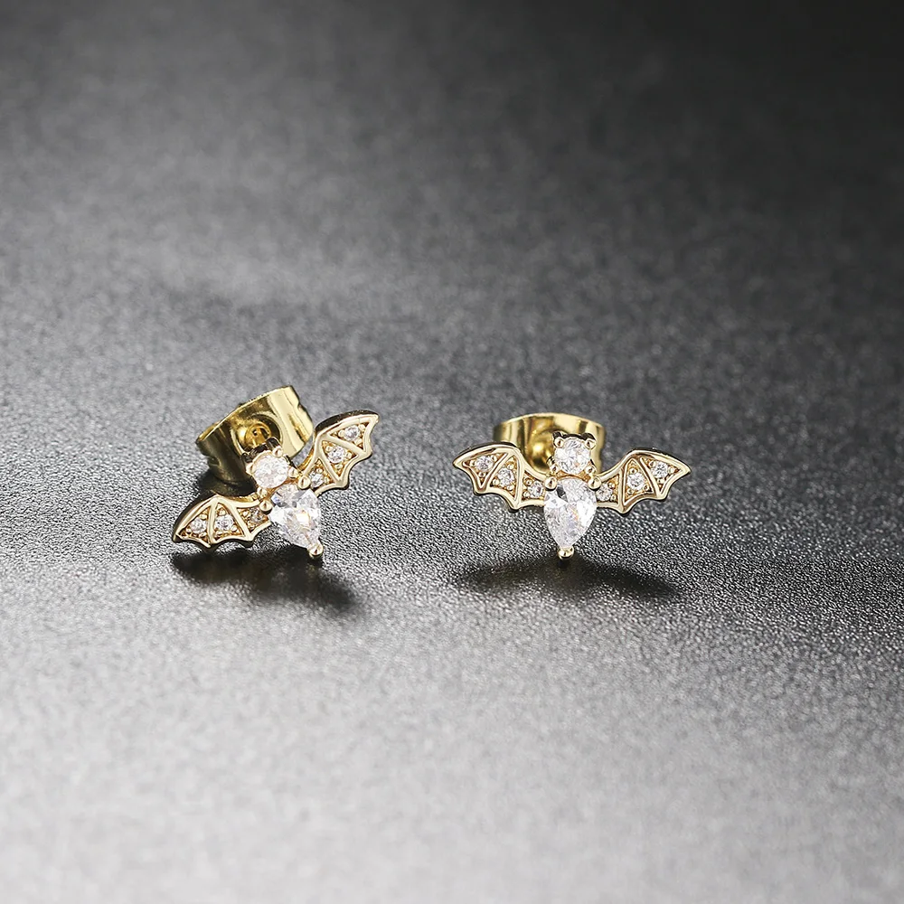 Готические серьги-гвоздики летучая мышь для женщин мужчин панк красный кристалл