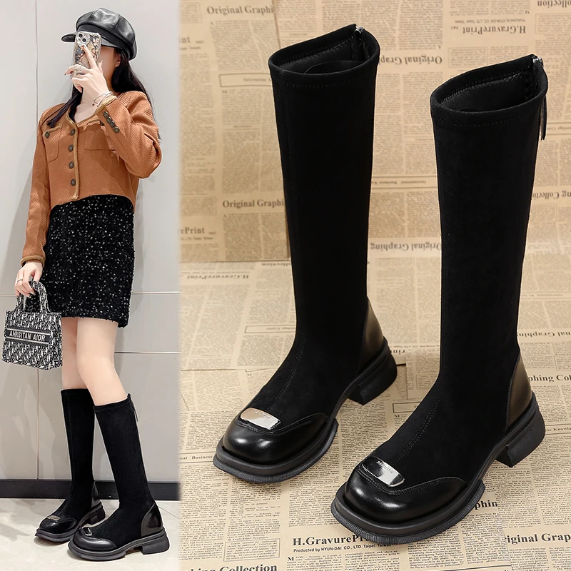 AJGS осенне-зимние женские сапоги выше колена 2023 эластичные вязаные длинные на