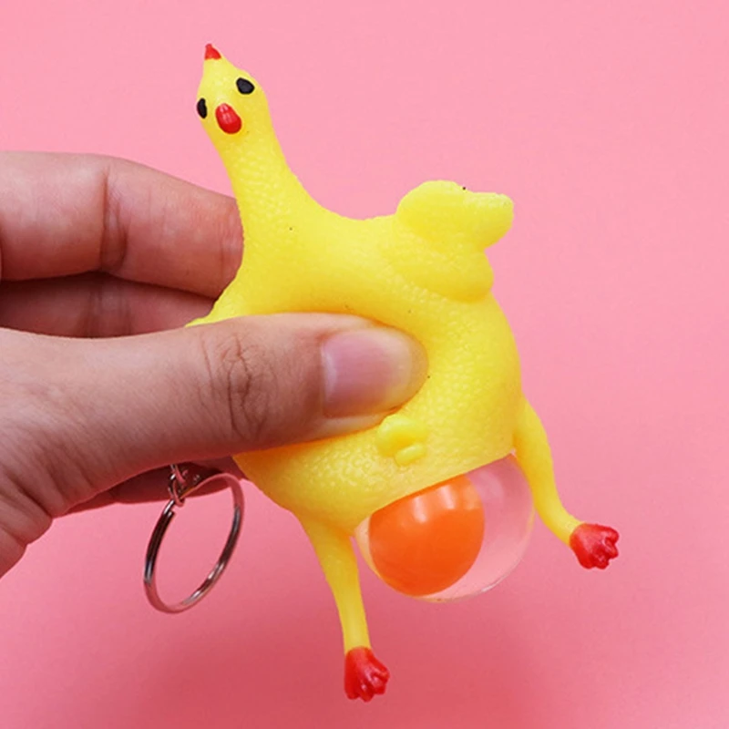 

Funny Decompression Chicken Toy Stress Reducer Squeeze Laying Egg Keychain Toy Stress Relief Vent Toys for Adults Kids