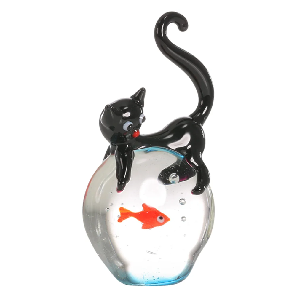 

Cat Figurine Crystalstatue Ornament Decor Desktop Animal Tiny Figurines Decorations Cute Tabletop Showpiece Blacksitting Figure