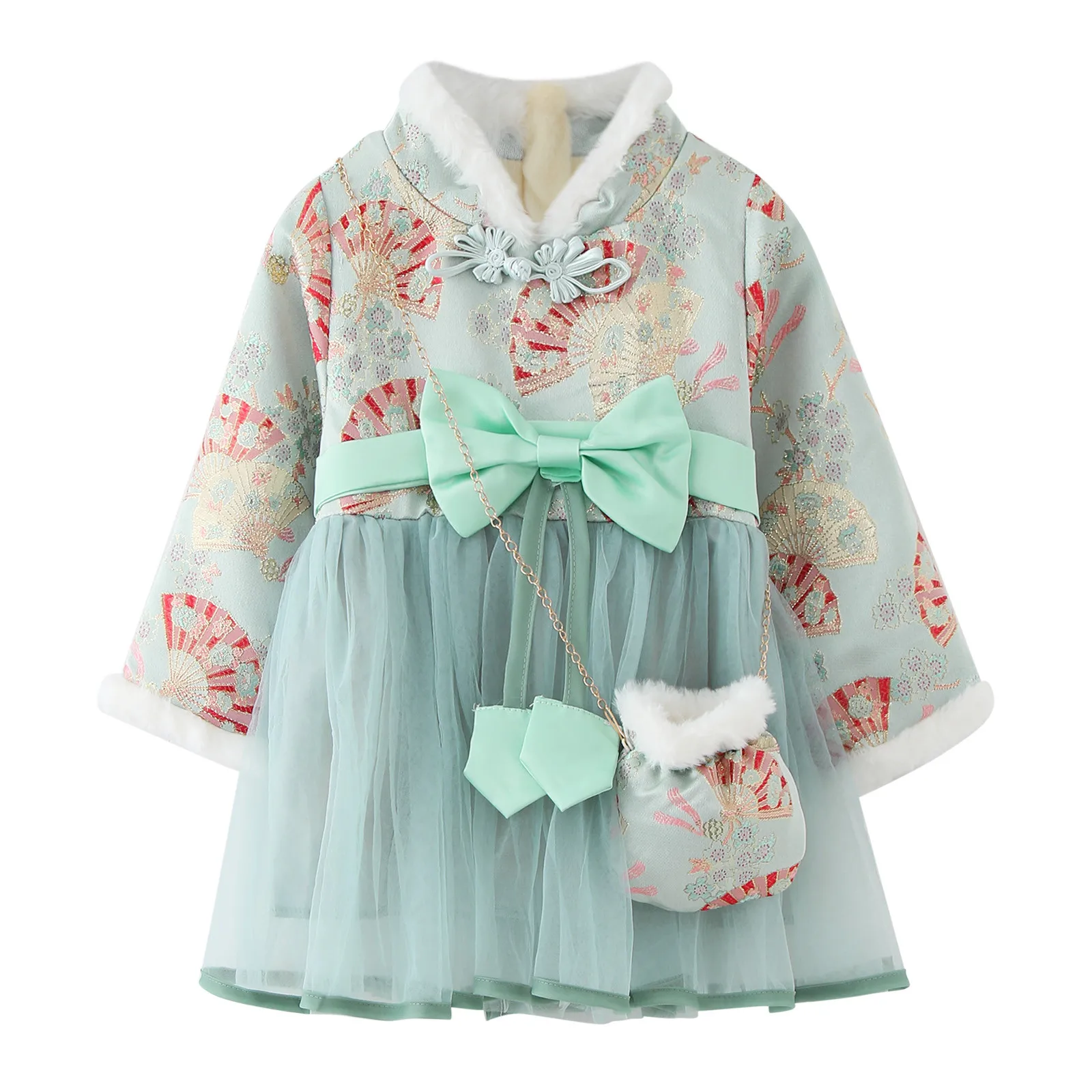 

Новогоднее платье для маленьких девочек, зимнее Новогоднее платье с длинным рукавом, платье на первый год, зеленое платье для мамы и подходя...