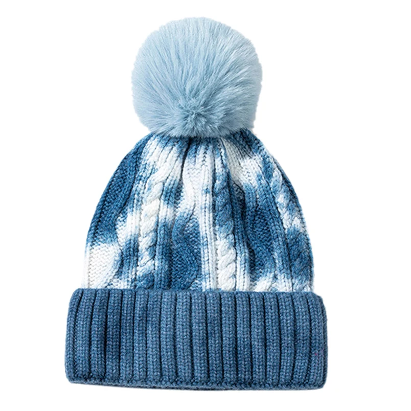 Шапка женская вязаная с помпоном дизайнерский головной убор завязкой напуском