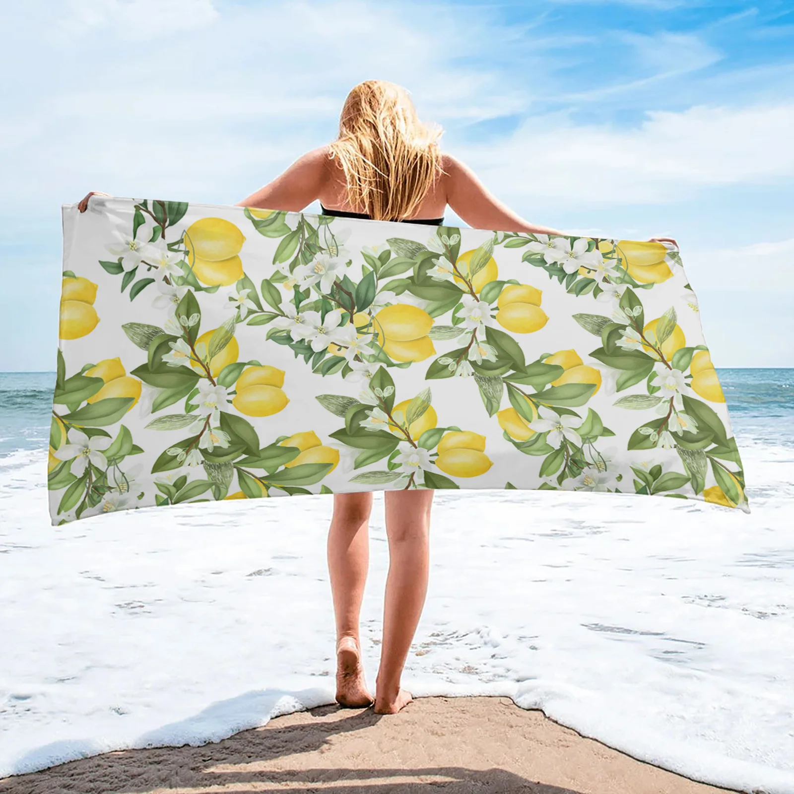 

Summer Lemon Leaves Flowers Bath Towel Bathroom Soft Absorbent Towel Microfiber Fabric Beach Towels Home Textile